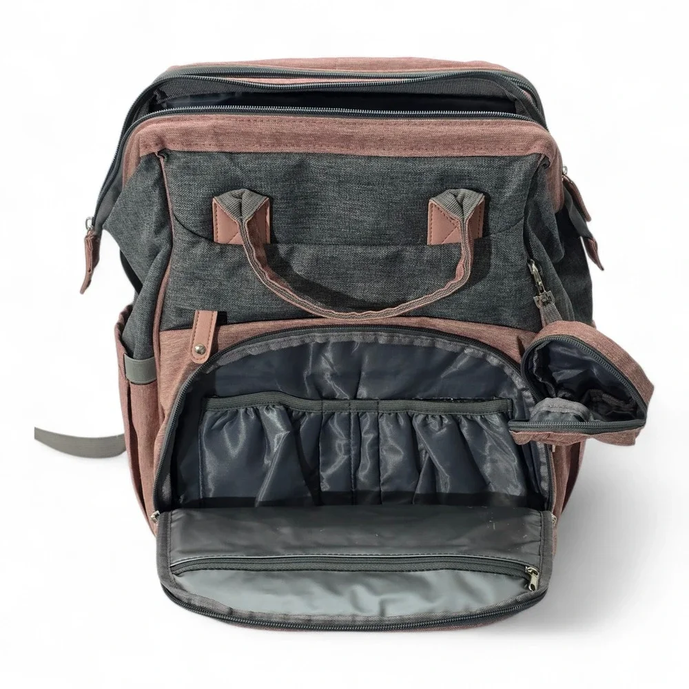 DERfunstar Diaper Bag Backpack with Portable Changing Station Pink Grey Travel